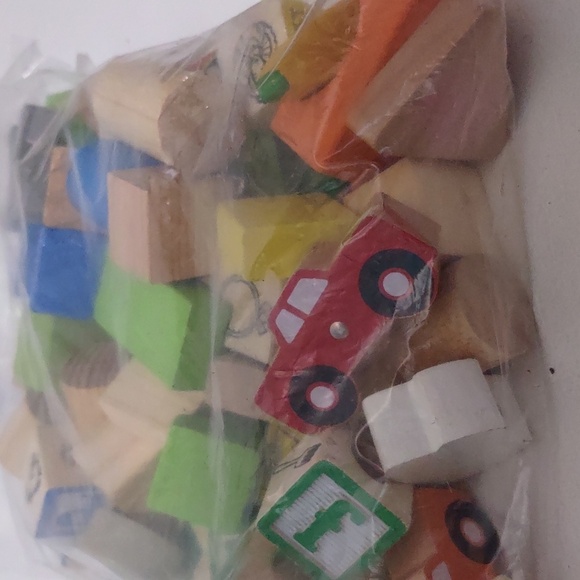 Bag of children's building blocks wooden blocks shapes letters sensory - Picture 2 of 6